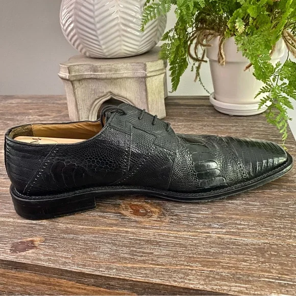 Vtg Exotic Teju Lizard Ostrich Skin David Eden Mens 11 Oxfords Dress Shoes Black - Picture 7 of 12